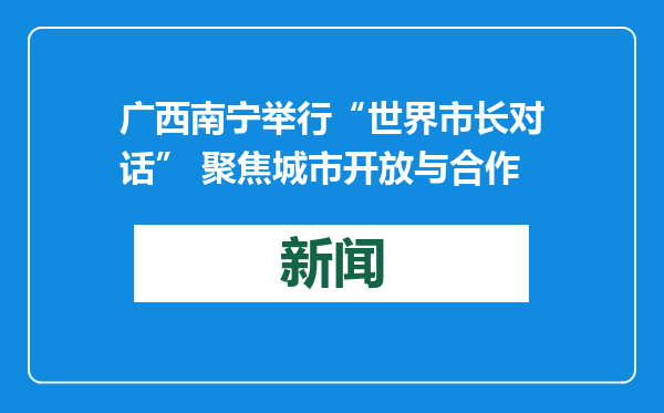 广西南宁举行“世界市长对话” 聚焦城市开放与合作