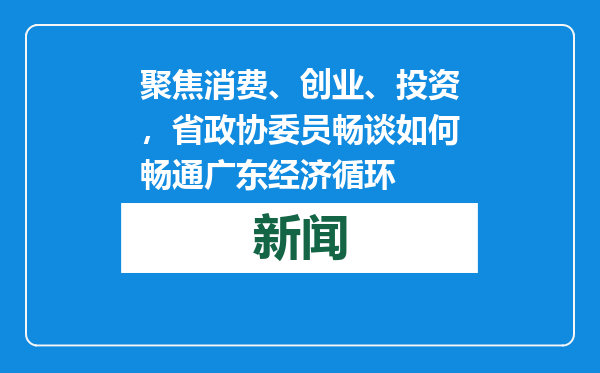 聚焦消费、创业、投资，省政协委员畅谈如何畅通广东经济循环