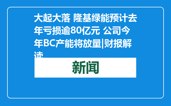 大起大落 隆基绿能预计去年亏损逾80亿元 公司今年BC产能将放量|财报解读