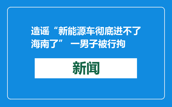 造谣“新能源车彻底进不了海南了” 一男子被行拘