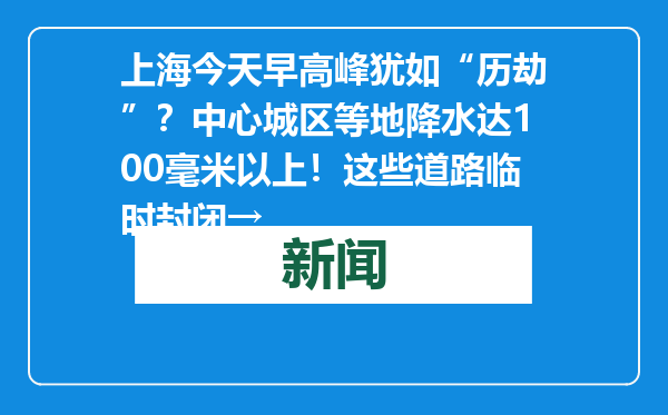 上海今天早高峰犹如“历劫”？中心城区等地降水达100毫米以上！这些道路临时封闭→