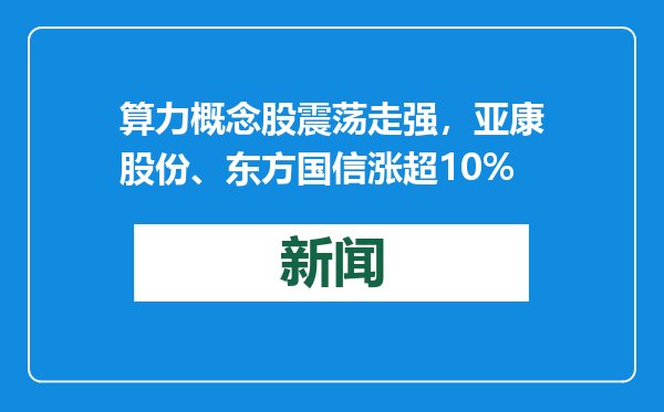 算力概念股震荡走强，亚康股份、东方国信涨超10%