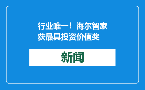行业唯一！海尔智家获最具投资价值奖