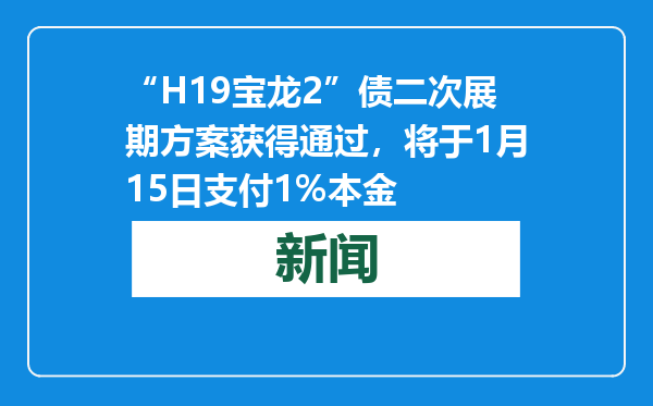 “H19宝龙2”债二次展期方案获得通过，将于1月15日支付1%本金