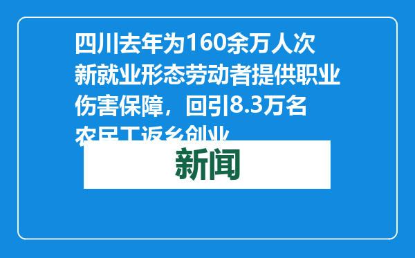 四川去年为160余万人次新就业形态劳动者提供职业伤害保障，回引8.3万名农民工返乡创业