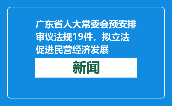 广东省人大常委会预安排审议法规19件，拟立法促进民营经济发展