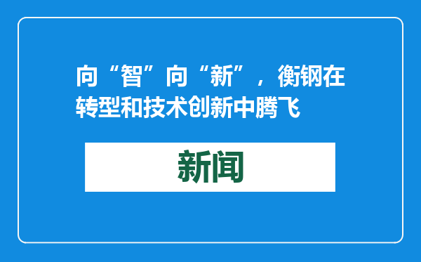 向“智”向“新”，衡钢在转型和技术创新中腾飞