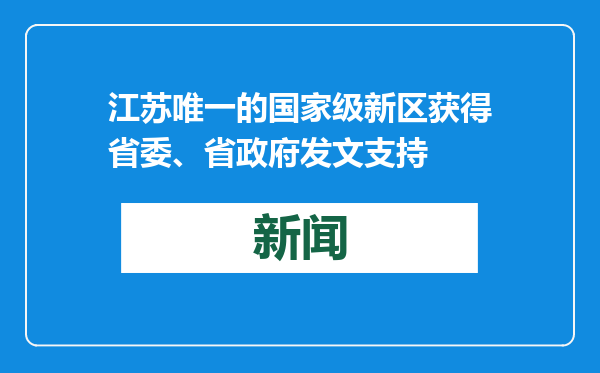 江苏唯一的国家级新区获得省委、省政府发文支持