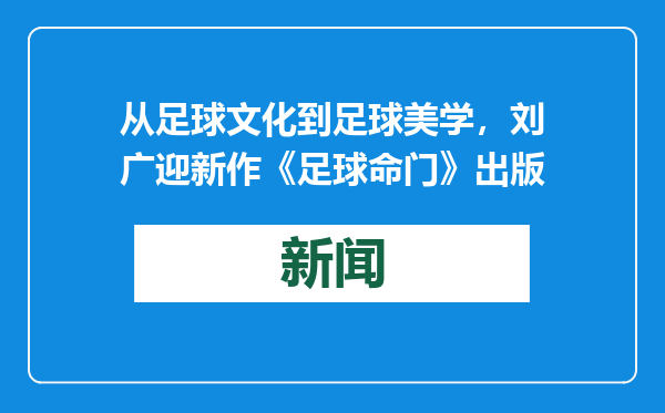 从足球文化到足球美学，刘广迎新作《足球命门》出版