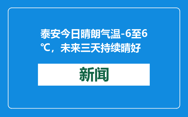 泰安今日晴朗气温-6至6℃，未来三天持续晴好
