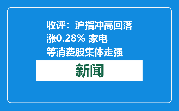 收评：沪指冲高回落涨0.28% 家电等消费股集体走强