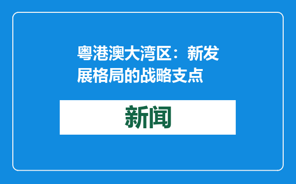粤港澳大湾区：新发展格局的战略支点