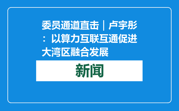 委员通道直击｜卢宇彤：以算力互联互通促进大湾区融合发展