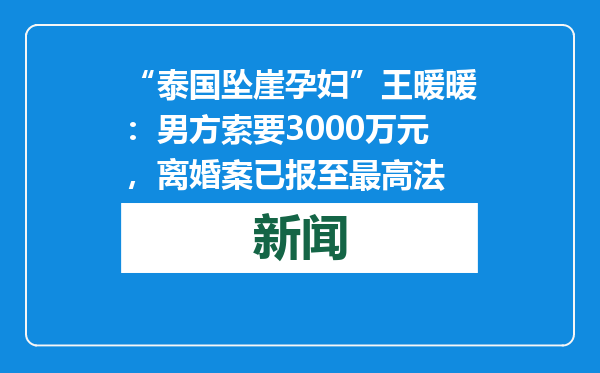 “泰国坠崖孕妇”王暖暖：男方索要3000万元，离婚案已报至最高法