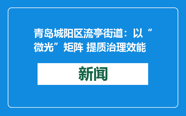 青岛城阳区流亭街道：以“微光”矩阵 提质治理效能