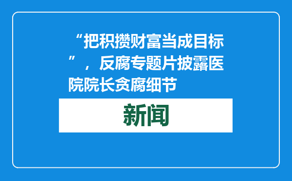 “把积攒财富当成目标”，反腐专题片披露医院院长贪腐细节