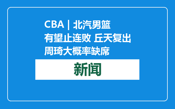 CBA | 北汽男篮有望止连败 丘天复出周琦大概率缺席