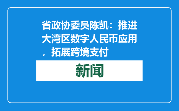 省政协委员陈凯：推进大湾区数字人民币应用，拓展跨境支付