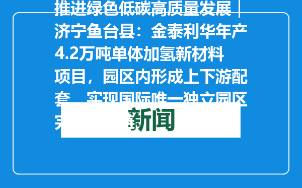 推进绿色低碳高质量发展｜济宁鱼台县：金泰利华年产4.2万吨单体加氢新材料项目，园区内形成上下游配套，实现国际唯一独立园区完整产业链