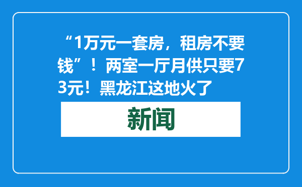 “1万元一套房，租房不要钱”！两室一厅月供只要73元！黑龙江这地火了