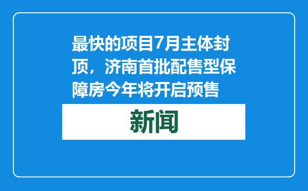 最快的项目7月主体封顶，济南首批配售型保障房今年将开启预售