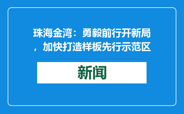 珠海金湾：勇毅前行开新局，加快打造样板先行示范区
