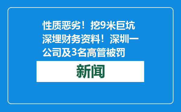 性质恶劣！挖9米巨坑深埋财务资料！深圳一公司及3名高管被罚