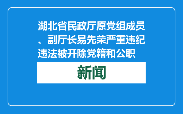 湖北省民政厅原党组成员、副厅长易先荣严重违纪违法被开除党籍和公职