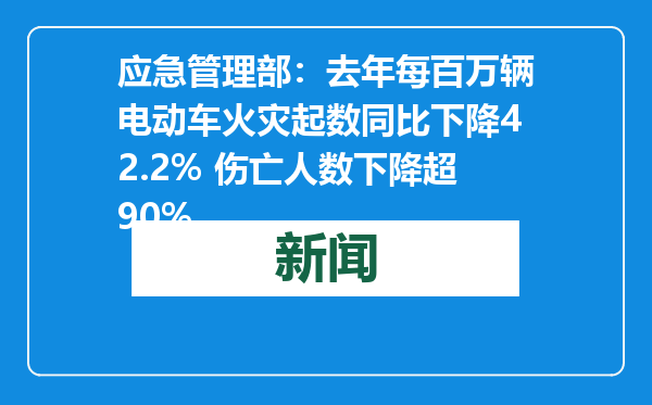 应急管理部：去年每百万辆电动车火灾起数同比下降42.2% 伤亡人数下降超90%