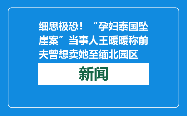 细思极恐！“孕妇泰国坠崖案”当事人王暖暖称前夫曾想卖她至缅北园区