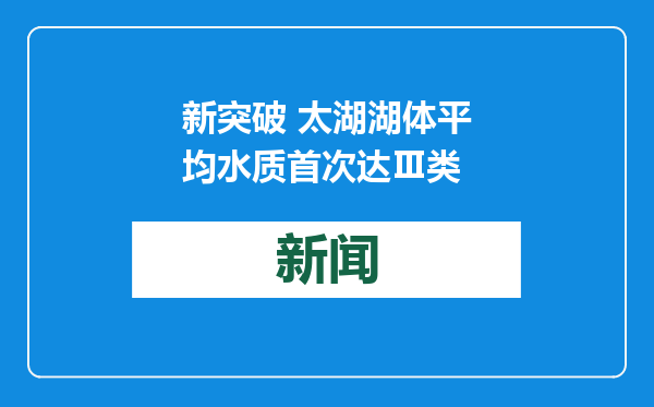 新突破 太湖湖体平均水质首次达Ⅲ类