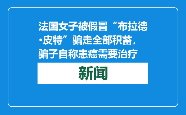 法国女子被假冒“布拉德·皮特”骗走全部积蓄，骗子自称患癌需要治疗