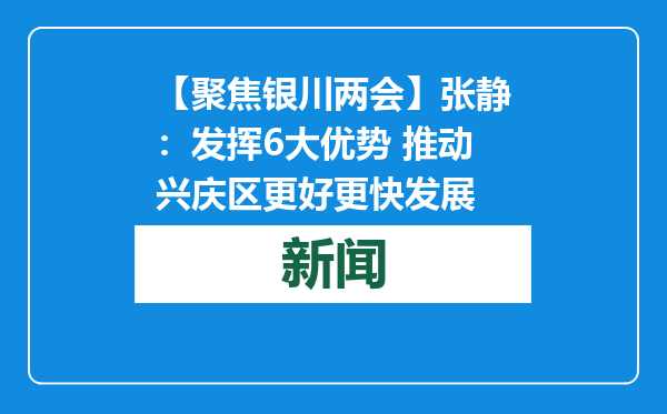 【聚焦银川两会】张静：发挥6大优势 推动兴庆区更好更快发展