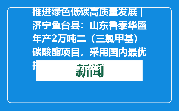 推进绿色低碳高质量发展｜济宁鱼台县：山东鲁泰华盛年产2万吨二（三氯甲基）碳酸酯项目，采用国内最优技术，构建完整产业链条