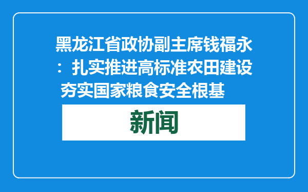 黑龙江省政协副主席钱福永：扎实推进高标准农田建设 夯实国家粮食安全根基