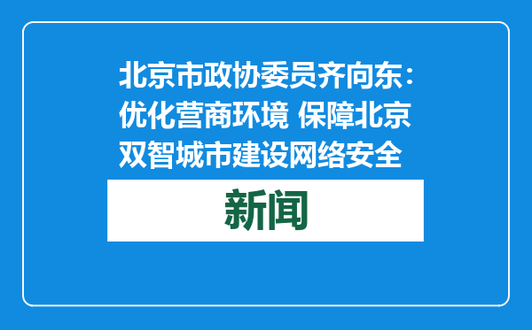 北京市政协委员齐向东：优化营商环境 保障北京双智城市建设网络安全