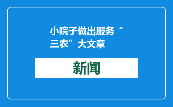 小院子做出服务“三农”大文章
