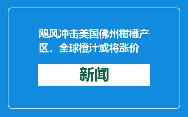 飓风冲击美国佛州柑橘产区，全球橙汁或将涨价
