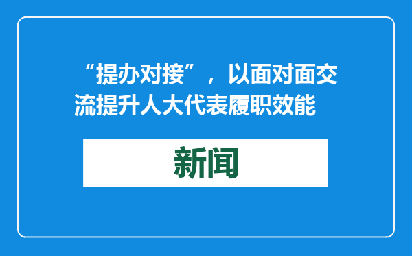 “提办对接”，以面对面交流提升人大代表履职效能