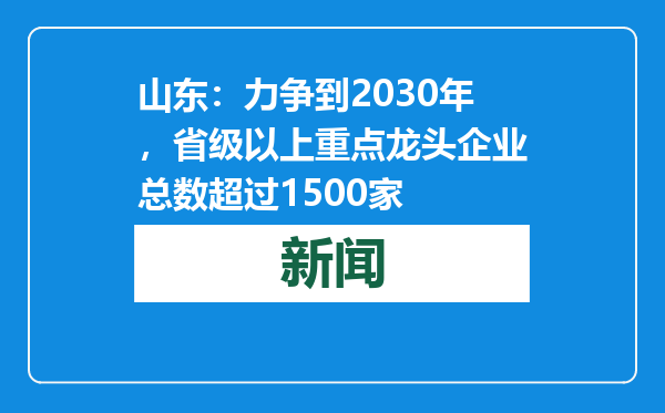 山东：力争到2030年，省级以上重点龙头企业总数超过1500家