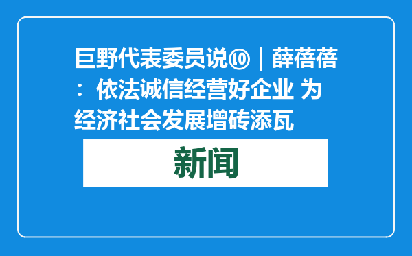 巨野代表委员说⑩｜薛蓓蓓：依法诚信经营好企业 为经济社会发展增砖添瓦