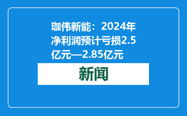 珈伟新能：2024年净利润预计亏损2.5亿元—2.85亿元