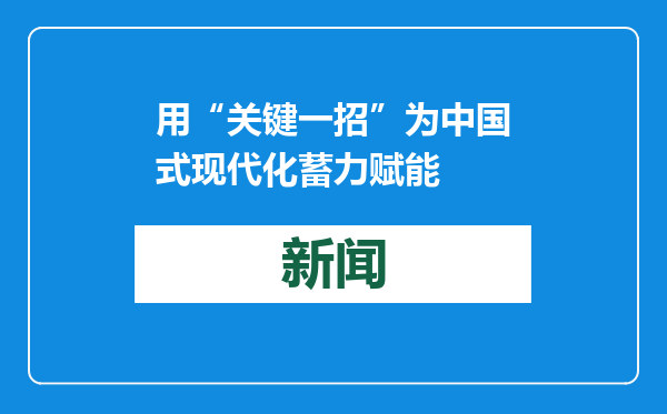 用“关键一招”为中国式现代化蓄力赋能