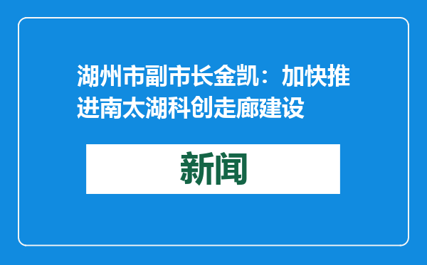 湖州市副市长金凯：加快推进南太湖科创走廊建设