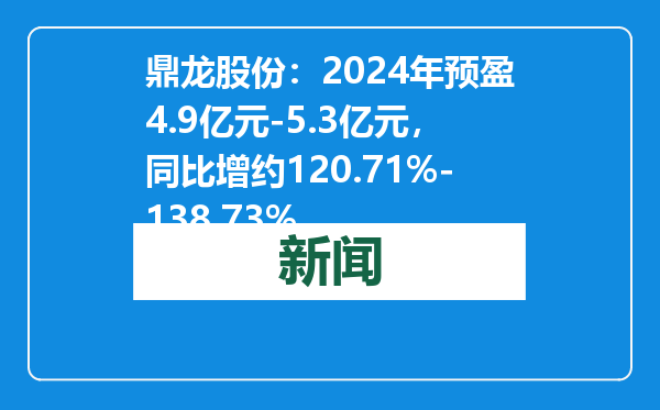 鼎龙股份：2024年预盈4.9亿元-5.3亿元，同比增约120.71%-138.73%