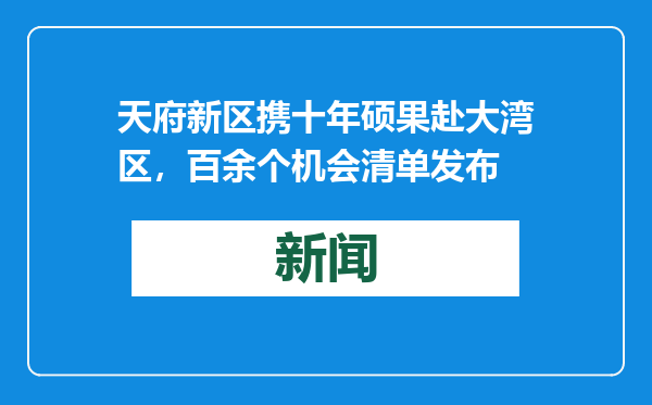 天府新区携十年硕果赴大湾区，百余个机会清单发布