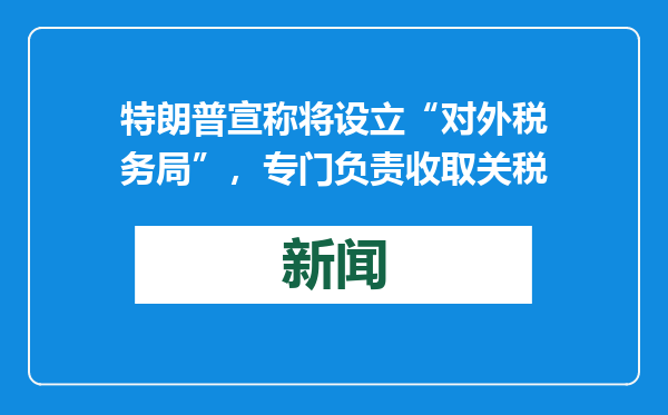 特朗普宣称将设立“对外税务局”，专门负责收取关税