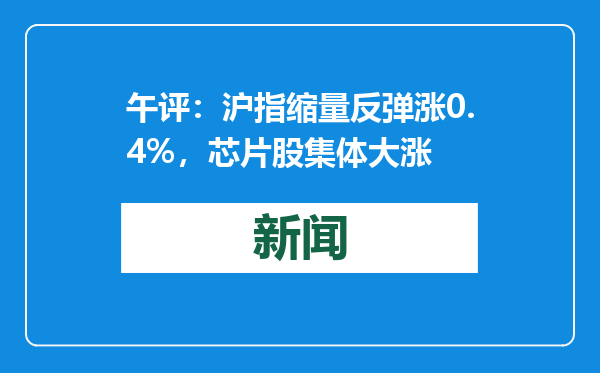 午评：沪指缩量反弹涨0.4%，芯片股集体大涨