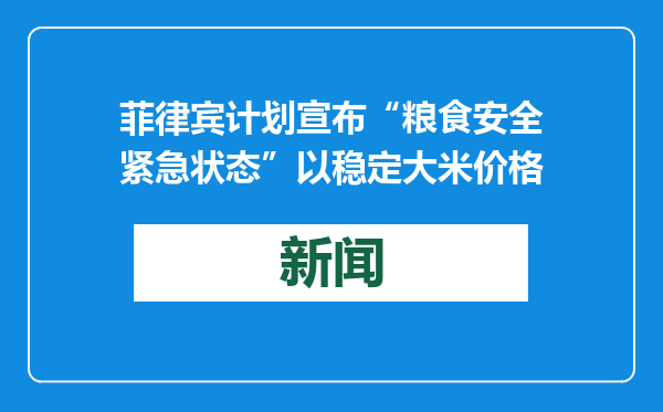 菲律宾计划宣布“粮食安全紧急状态”以稳定大米价格