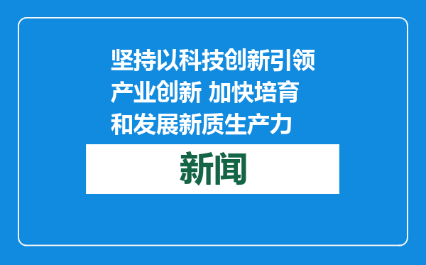 坚持以科技创新引领产业创新 加快培育和发展新质生产力